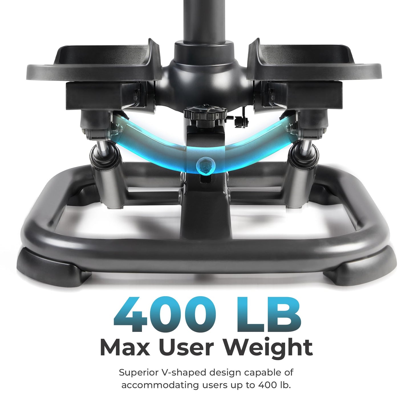 Sunny Health & Fitness 2-in-1 Power Stepper, 400 lb Weight Capacity, with Resistance Bands, Height-Adjustable, Low-Impact Cardio, Space-Saving Design, Bluetooth + SunnyFit App