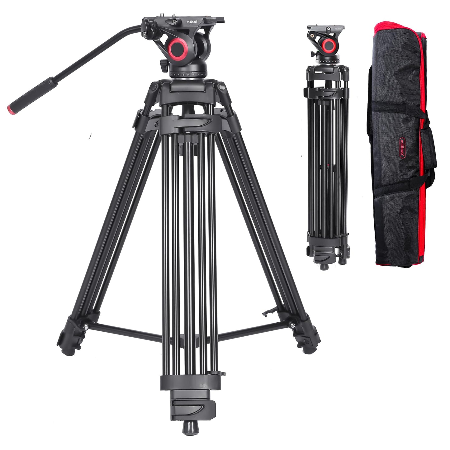 Miliboo Mtt601A Professional Camera Video Tripod With Fluid Head, Center Spreader And Qr Plate, Aluminum, 27.6-59.5 Inches Worki