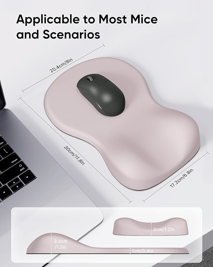 Ergonomic Mouse Pad with Wrist Rest, Mousepad with Wrist Support, Non-Slip Hard Base Mouse Pads, Portable for Office/Home/Travel Work(Pink)