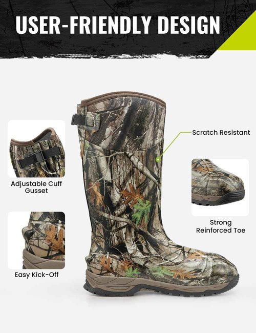 TIDEWE Rubber Hunting Boots, Waterproof Insulated Next Camo G2 Warm Rubber Boots with 7mm Neoprene, Sturdy Outdoor Hunting Boots for Men (Size 6)