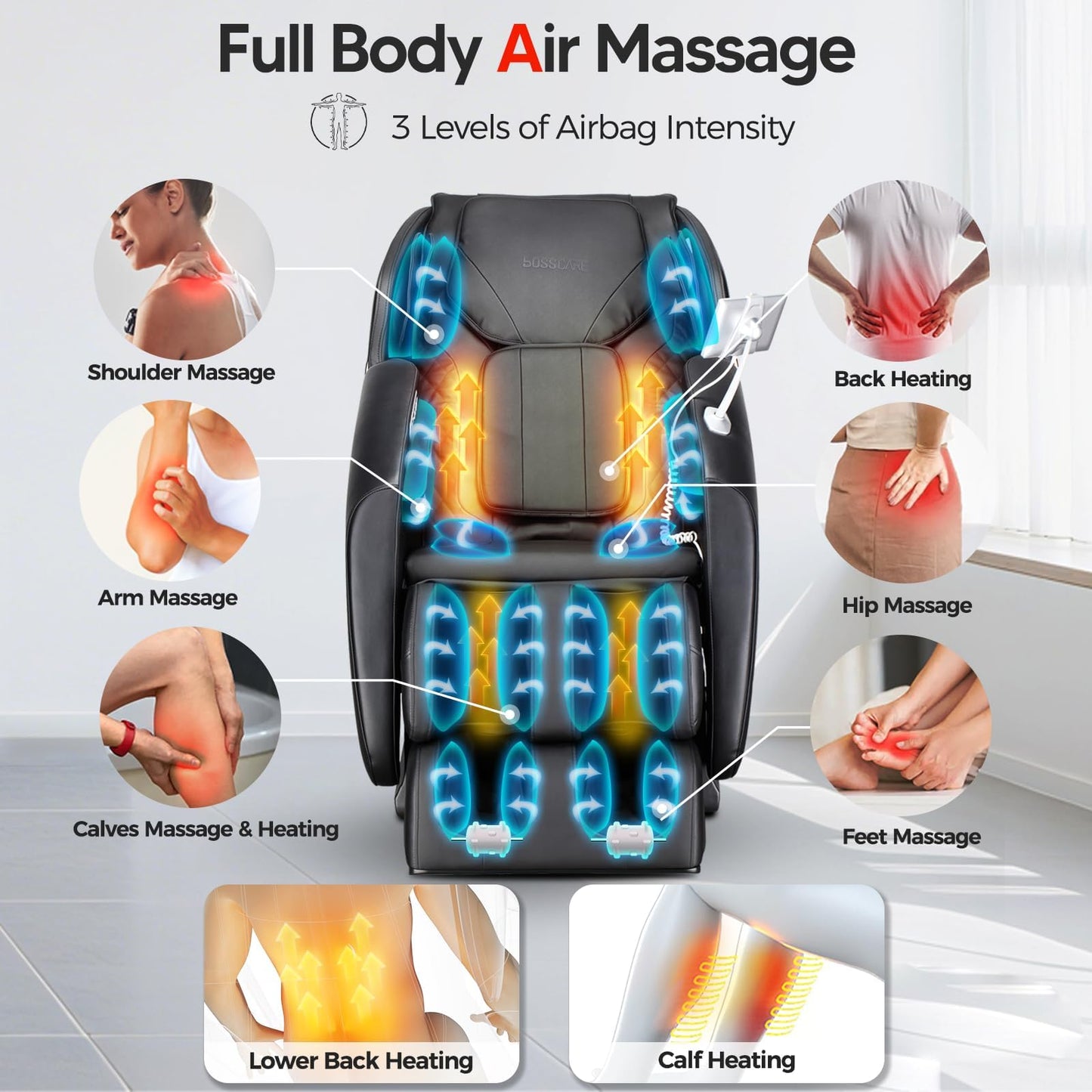 BOSSCARE 2026 Massage Chair Full Body, AI APP Control Shiatsu Zero Gravity Massage Chair with Foot Roller, Back Calf Heated, Bluetooth Speaker, Relaxing Massaging Recliner for Friend Family