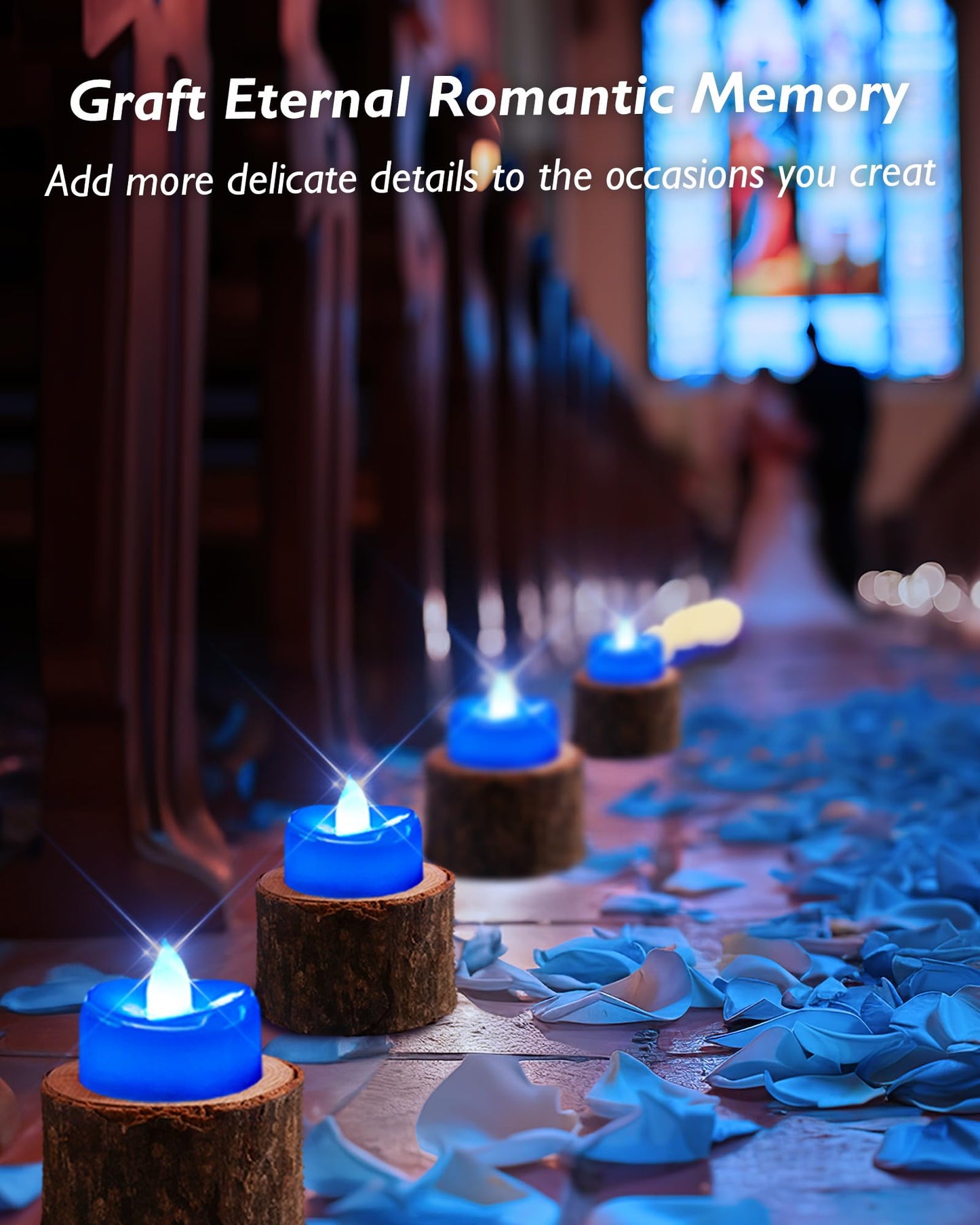 merrynights Flameless Candles, 12 Pack Tea Lights Candle Battery Operated, LED Tealight Votives, Realistic Tea Lights for Halloween Christmas Party Decor -D 1.5” x H 1.25” -Blue Light