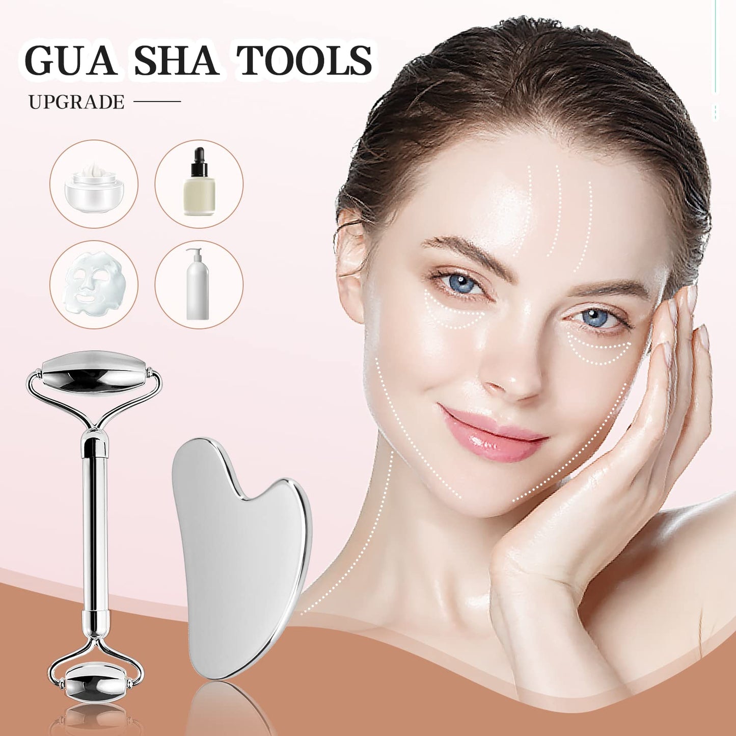 CUTELIILI Stainless Steel Facial Roller & Gua Sha - Metallic Gua Sha, Gua Sha Facial Tools 304 Stainless Steel, Face Body Treatm