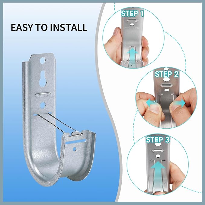 50 Pack 2-Inch Galvanized Steel Cable Support J-Hooks with Retainer Clips - Heavy Duty Wall Mount Cable Management Hooks for Structured Cabling & Organization