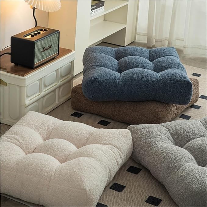 Stylish Ottoman Pouf, Cushioned Foot Stool, Comfortable Floor Seat Cushion, Meditation Cushion, Sofa Cushion for Living Room and Bedroom(White,17.7 * 17.7 * 4.7in)