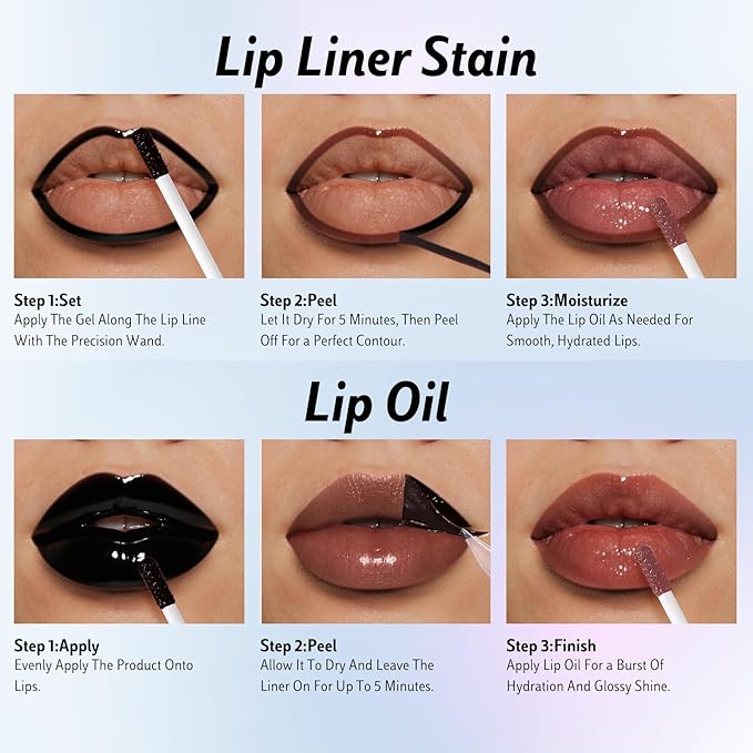 KIMUSE Lip Stain Peel Off & Lip Oli Set, Long Lasting Lip Liner Stain, Waterproof, Transfer-Proof, Hydrating Shine Lip Oil with Vitamin E & Jojoba Oil