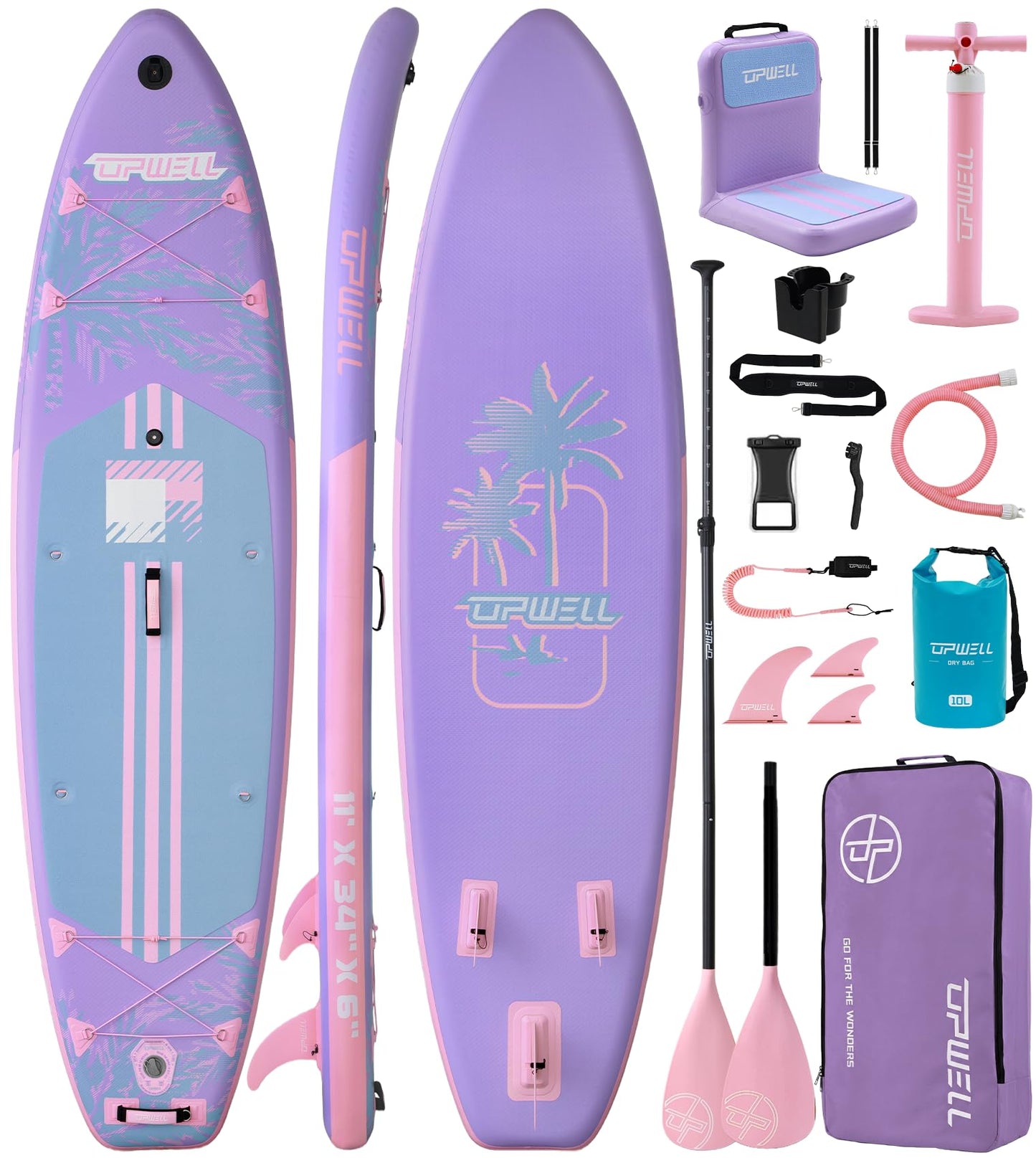 UPWELL 11'×34" Inflatable Paddle Board, Stand Up Paddle Board with Kayak Seat, Sup Paddle Boards for Adults, Dusk Bloom