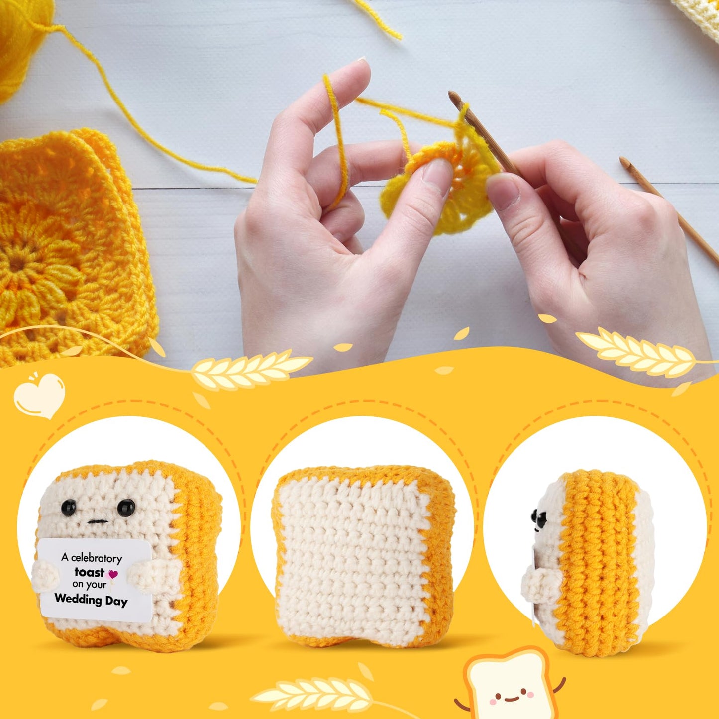 Wedding Gift for Couple, Bride and Groom - Funny Crochet Toast Keepsake - Unique Bridal Shower, Engagement Gift for Mr & Mrs - Cute Home Decor & Card Alternative