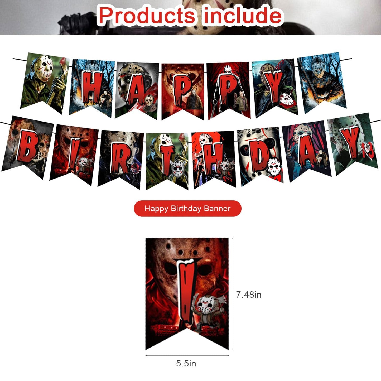 Friday The 13th Party Supplies,Horror Movie Jason Party Decorations Includes Banner, Cake Toppers, Balloon for Have a Killer Party Decorations
