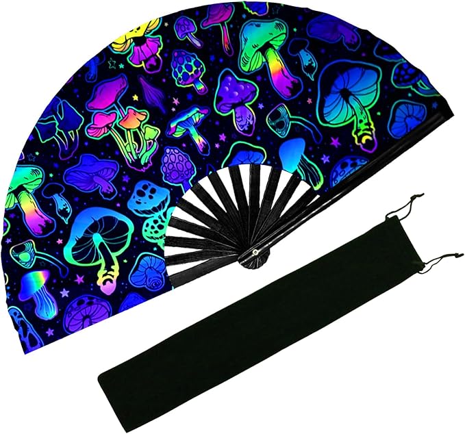 EOSAU UV Glow Large Rave Fan Folding Hand Fans for Line Dancing Portable Handheld Clack Fan for Festival EDM Party Music O...