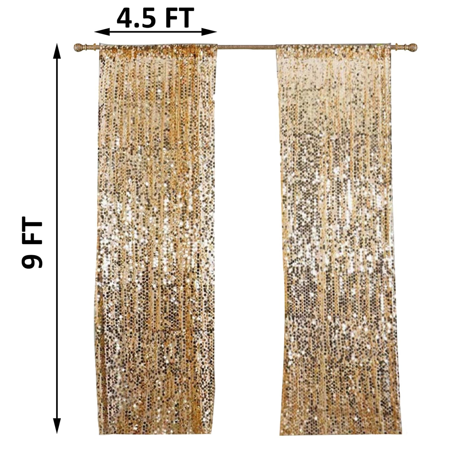 HH 9x9FT Big Gold Sequin Payette Backdrop Curtains Panels, Shimmer Sequin Photography Backdrop for Wedding Party Christmas Decoration