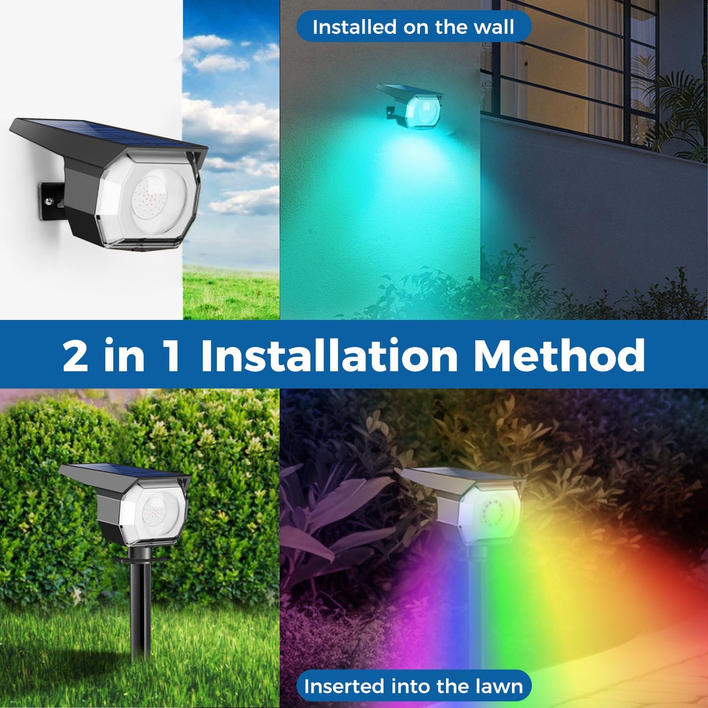 Peasur 6 Pack Solar Spot Lights Outdoor Color Changing, 7 Modes Halloween RGB Solar Powered Waterproof Spotlight, Landscape Lighting for Outside Yard Garden Pathway