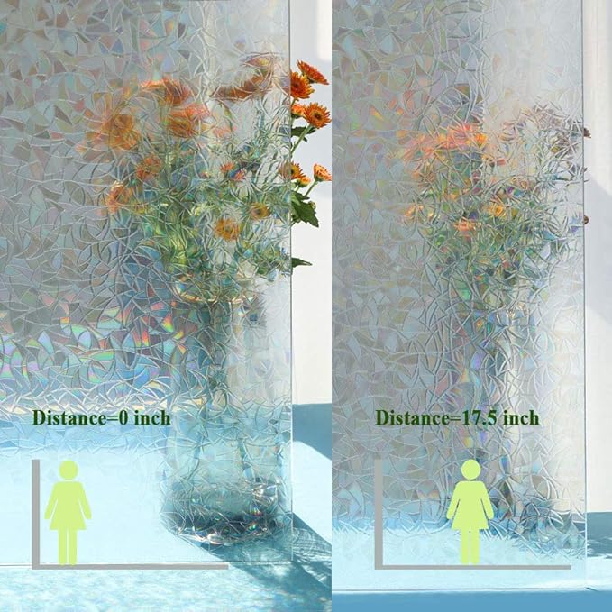 3D Prism Window Film,Transparent Decorative Glass Film Window Door Tint,Rainbow Effect Static Cling Heat Control Anti UV for Kitchen,Dining Room,Bedroom,Living Room,17.5 inches by 157 inches