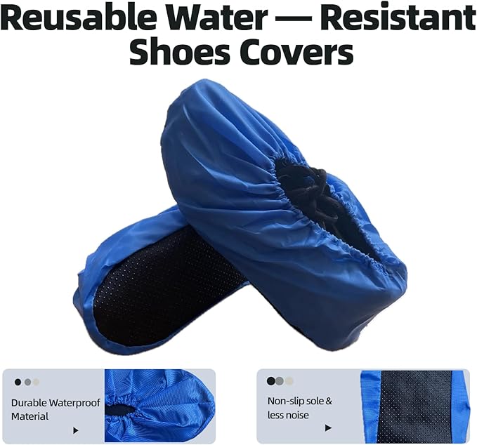 10 Pairs Washable Reusable Shoe Covers Light Weight Boot Covers Anti Slip Dustproof Booties For Indoor Household Office Laboratory (Royal Blue, Large)