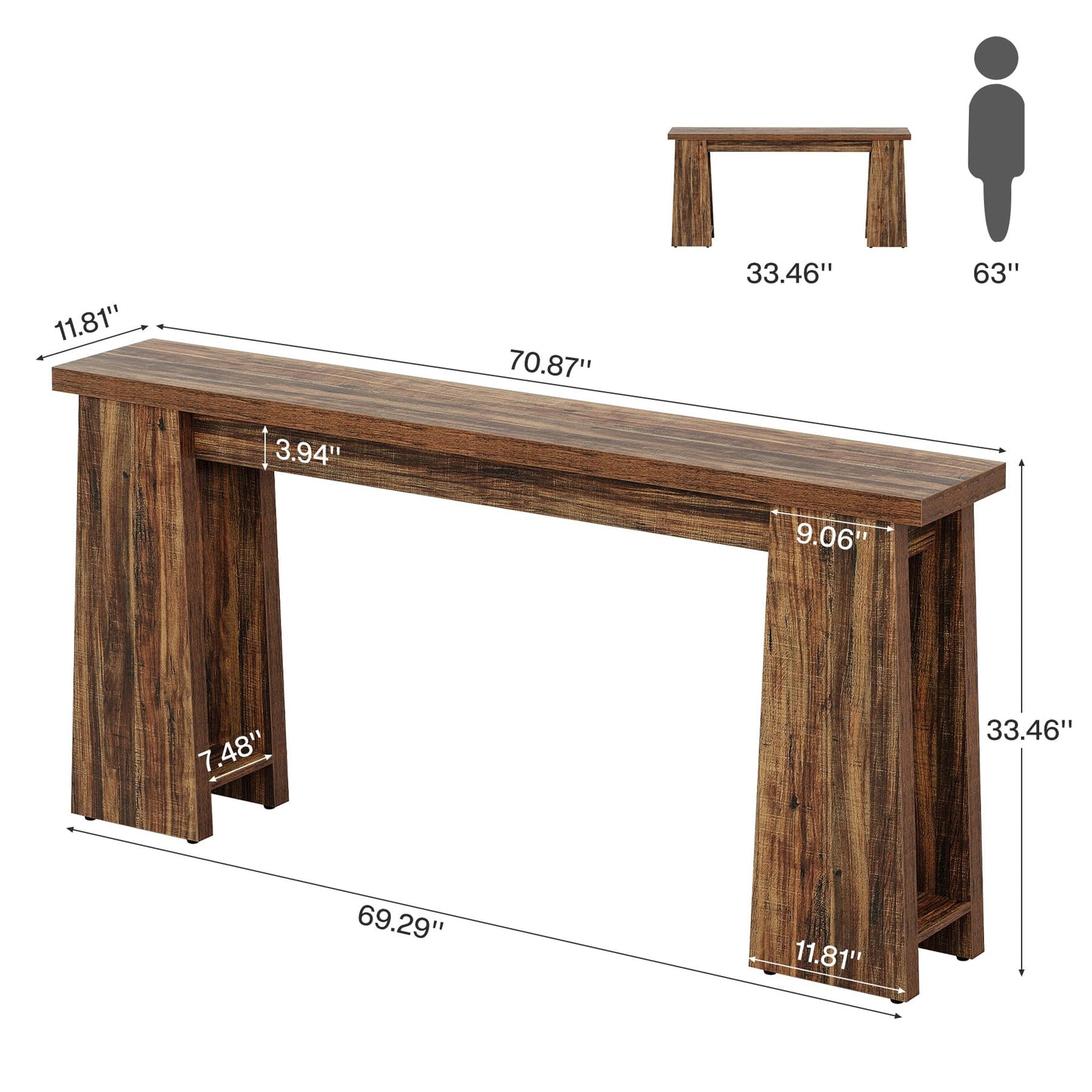 Tribesigns Entryway Console Table, 70.9-Inch Narrow Long Farmhouse Sofa Table Behind Couch, Skinny Entry Console for Living Room Hallway Entrance Foyer, Rustic Brown