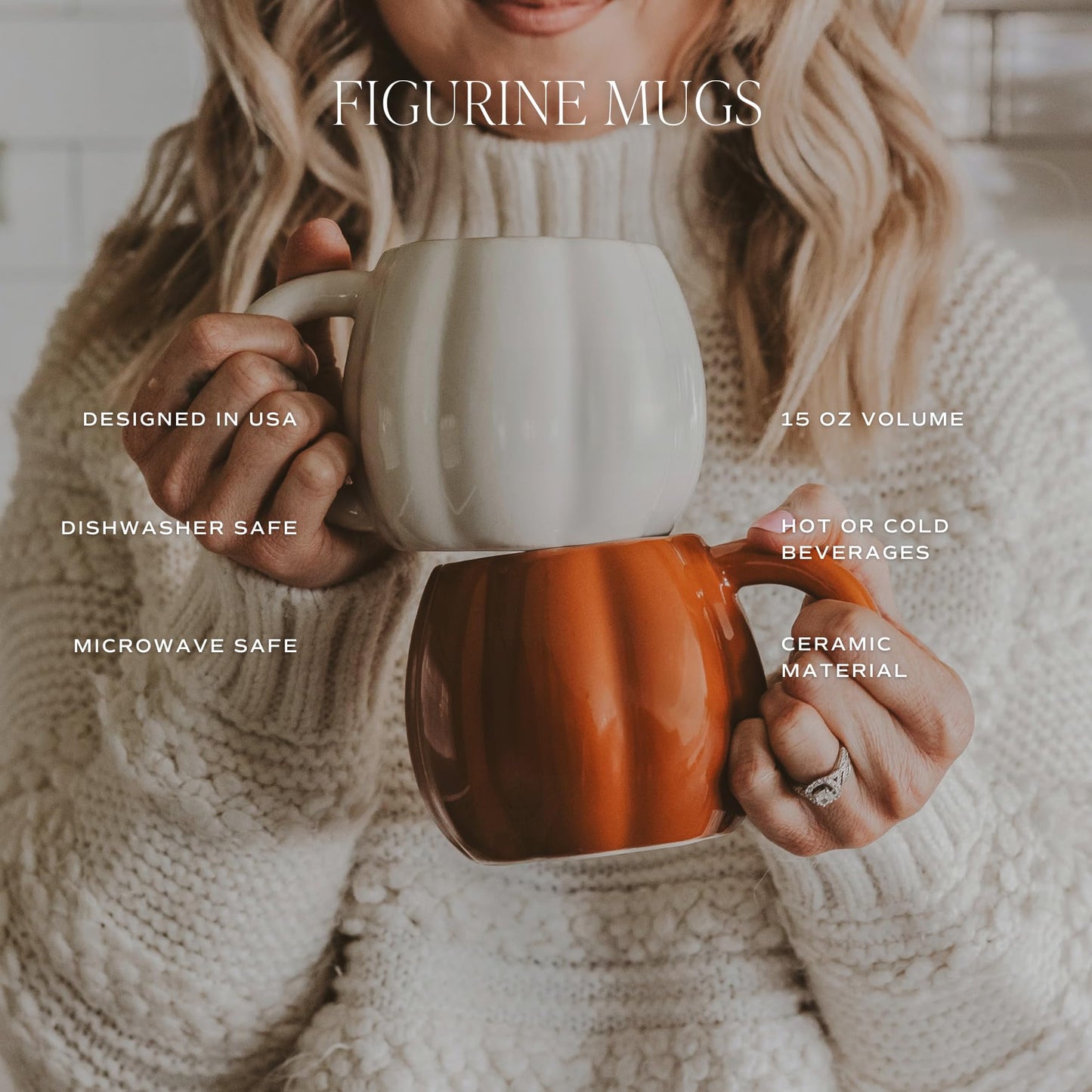 Sweet Water Decor Cream Pumpkin Coffee Mug - 19 oz Halloween Mug Dishwasher & Microwave Safe - Halloween Coffee Mug for Soothing Tea & Pumpkin Spice Latte - Ceramic Cream Fall Mug