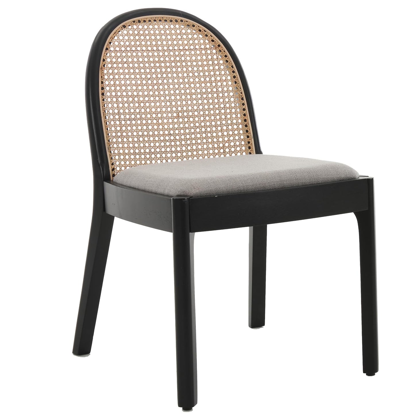 DAYALANE Rattan Dining Chairs Set of 4, Modern Dining Room Chairs with Cane Back Comfy Accent Kitchen Chair Upholstered Linen Fabric Chair for Restaurant/Living Room, Grey
