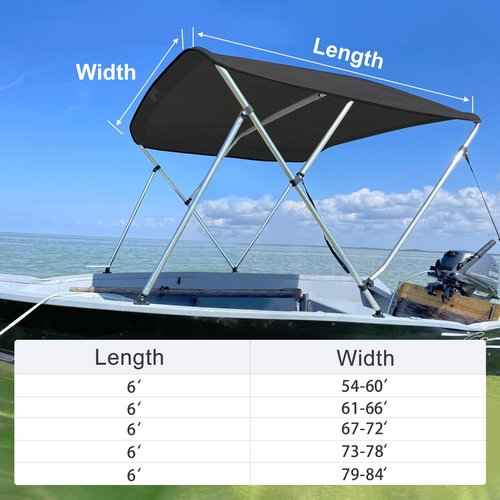 3 Bow Bimini Top Replacement Canvas for Boat with Light Hole and Storage Boot, Easy Install Zipper Sleeves, Heavy Duty Waterproof, 900D Marine Sun Shade Boat Canopy Without Frame, 6'L 61"-66" W Black