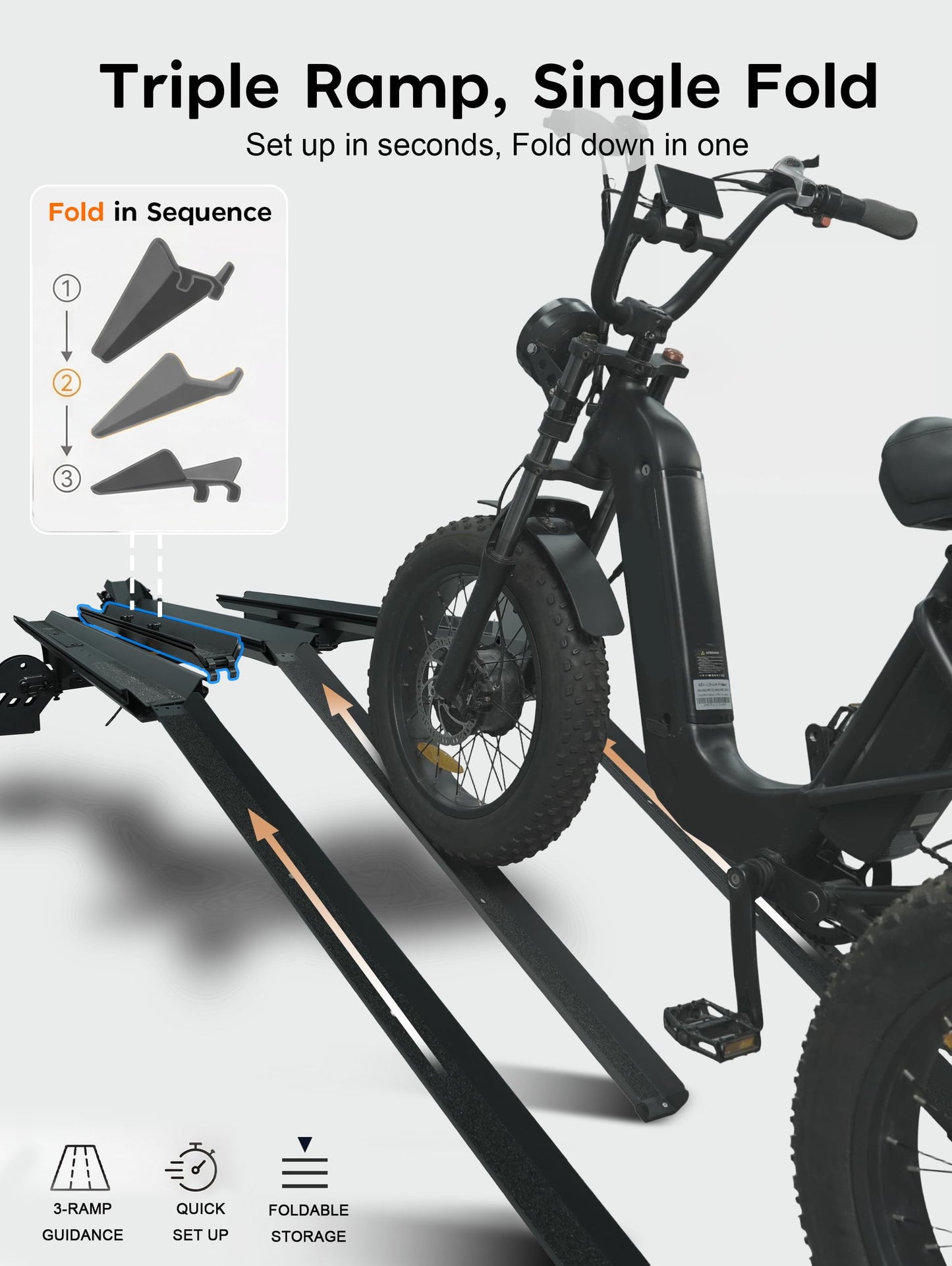 Hitch Mount Trike Rack for Tricycles - Bike Rack with 3 Ramps for Fat Tires Electric Trike, Adjustable Etrike Rack for Adult Tricycle, Folding Trikes Carrier for Cars, Trucks, SUVs, RVs 2" Receiver