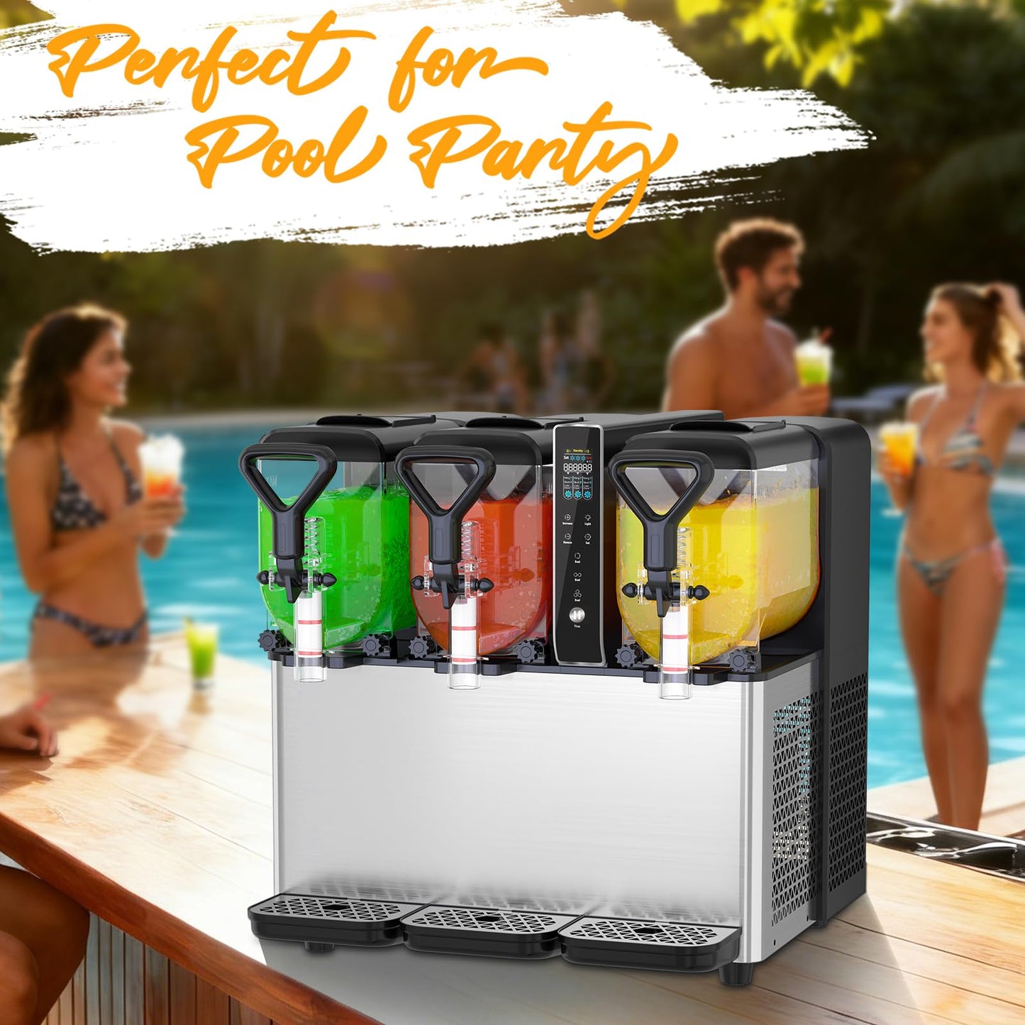 Commercial Slushie Machine, 1.05 Gallons x 3 Tank Frozen Margarita Machine with LED Lights for Business Birthday Party, 580W Slush Machine with Auto Clean for Margaritas Frozen Cocktails