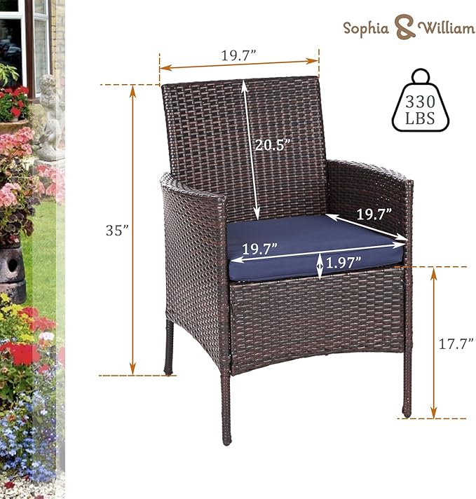 Sophia & William Wicker Patio Chairs Set of 6, 6 Pcs All-Weather Rattan Outdoor Dining Chairs with Seat Cushions