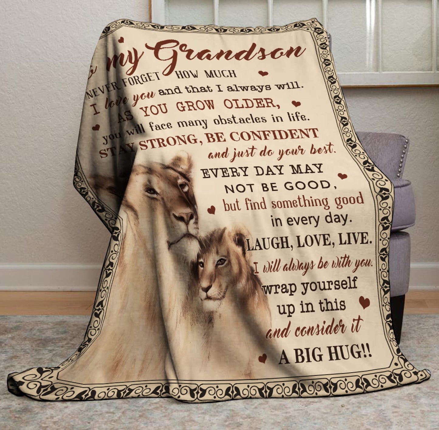 Muxuten Grandson Gifts Blanket, Grandsons Gift from Grandma, Grandson Gifts from Grandma/Grandpa, Grandson Birthday Gift, Graduation Party Gift Ideas Decor Throw Blankets 60"X50"
