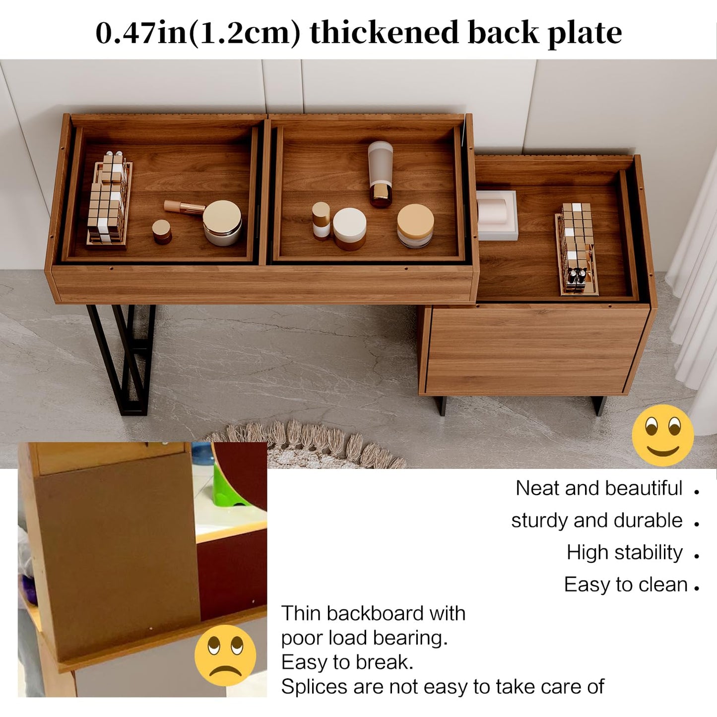 Ieejdn Brown Vanity Desk with Mirror and Lights,Small Makeup Vanity with 5 Drawers，Modern Makeup Table with Adjustable Cabinet for Bedroom,Makeup Room