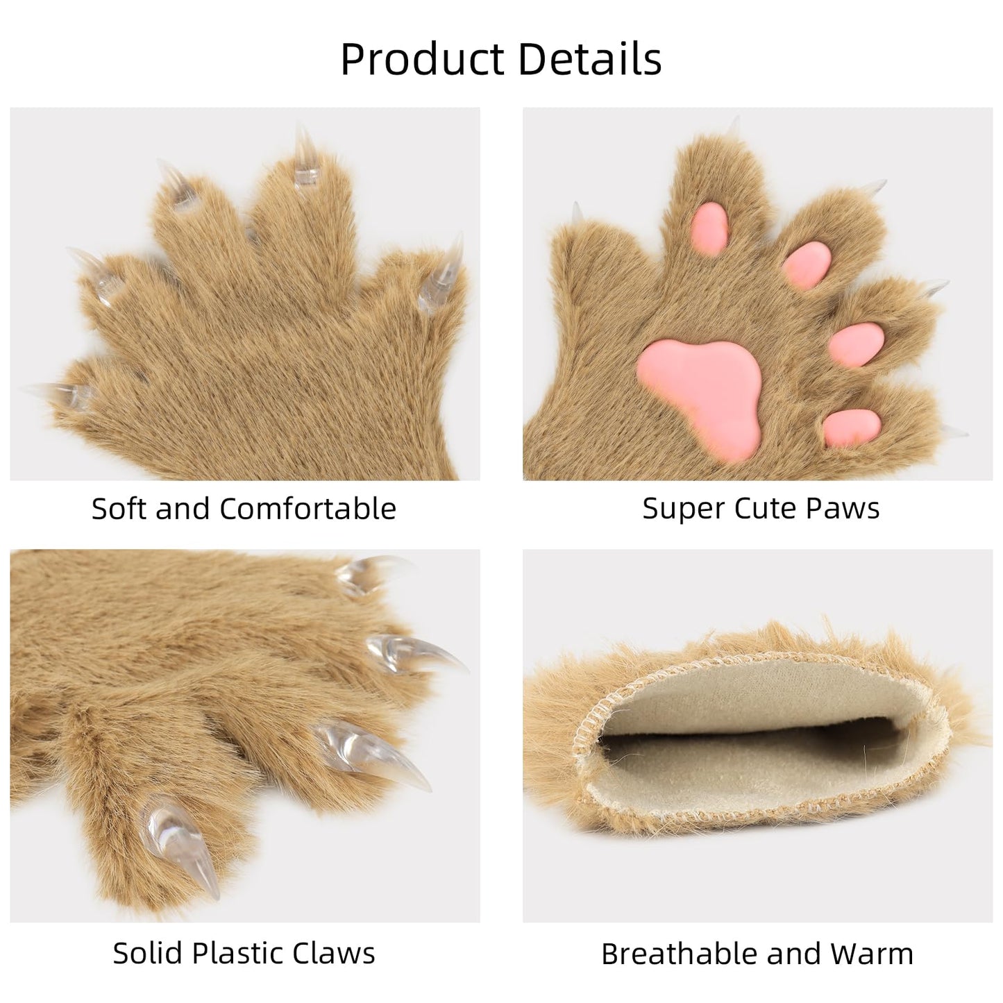 HAOAN Furry Fur Cat Wolf Fox Dog Fluffy Animal Paws Claws Gloves Mittens Hands Costume Cosplay Halloween Christmas for Kids