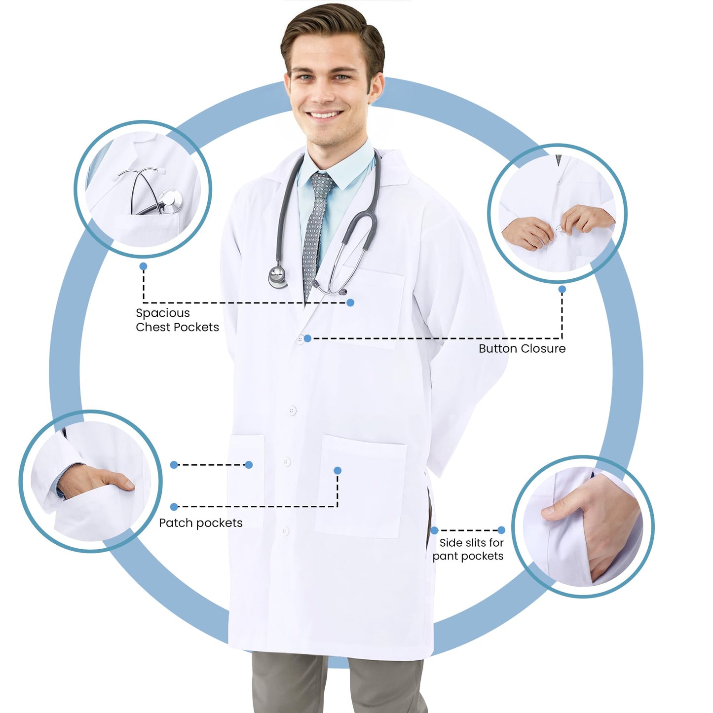 NY Threads Professional Lab Coat for Men Long Sleeve Medical Coat 1 Pack, X-Large, White