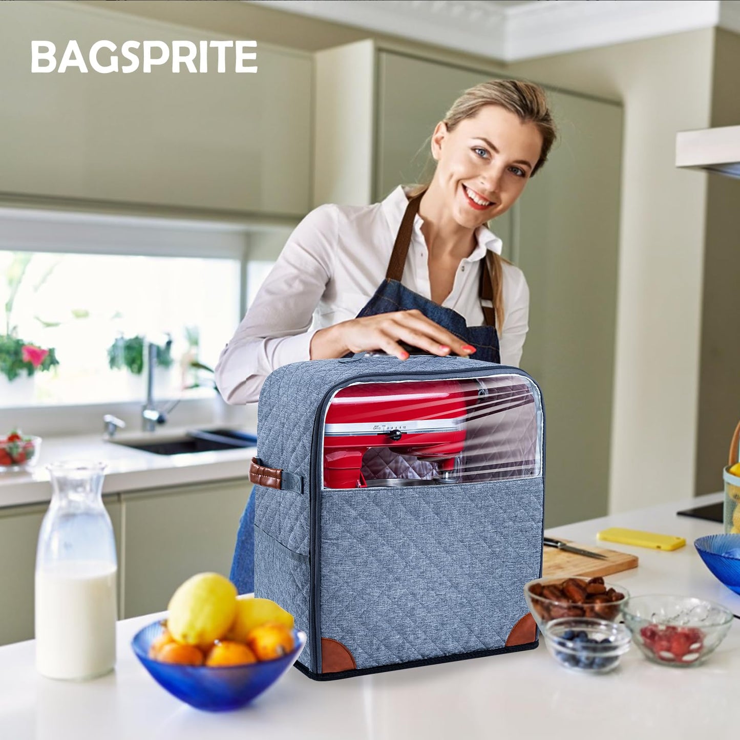BAGSPRITE Stand Mixer Cover with Appliance Sliders Base Compatible with KitchenAid Mixer-Storage Bag for 6/7/8 Quart with Pockets for Kitchen Aid Accessories and Attachments