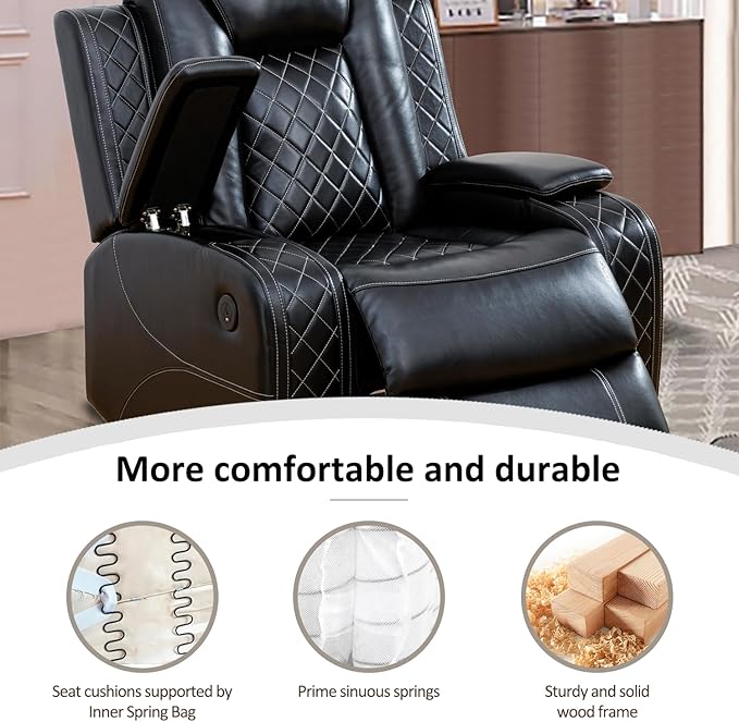 A Ainehome Luxury Furniture Sets Power Recliner Sofa Set Recliner Leather Sofas Loveseat Chair for Living Room Furniture/Small Space/Rv/House/Office/Theater Seating (F-Black,Chair)