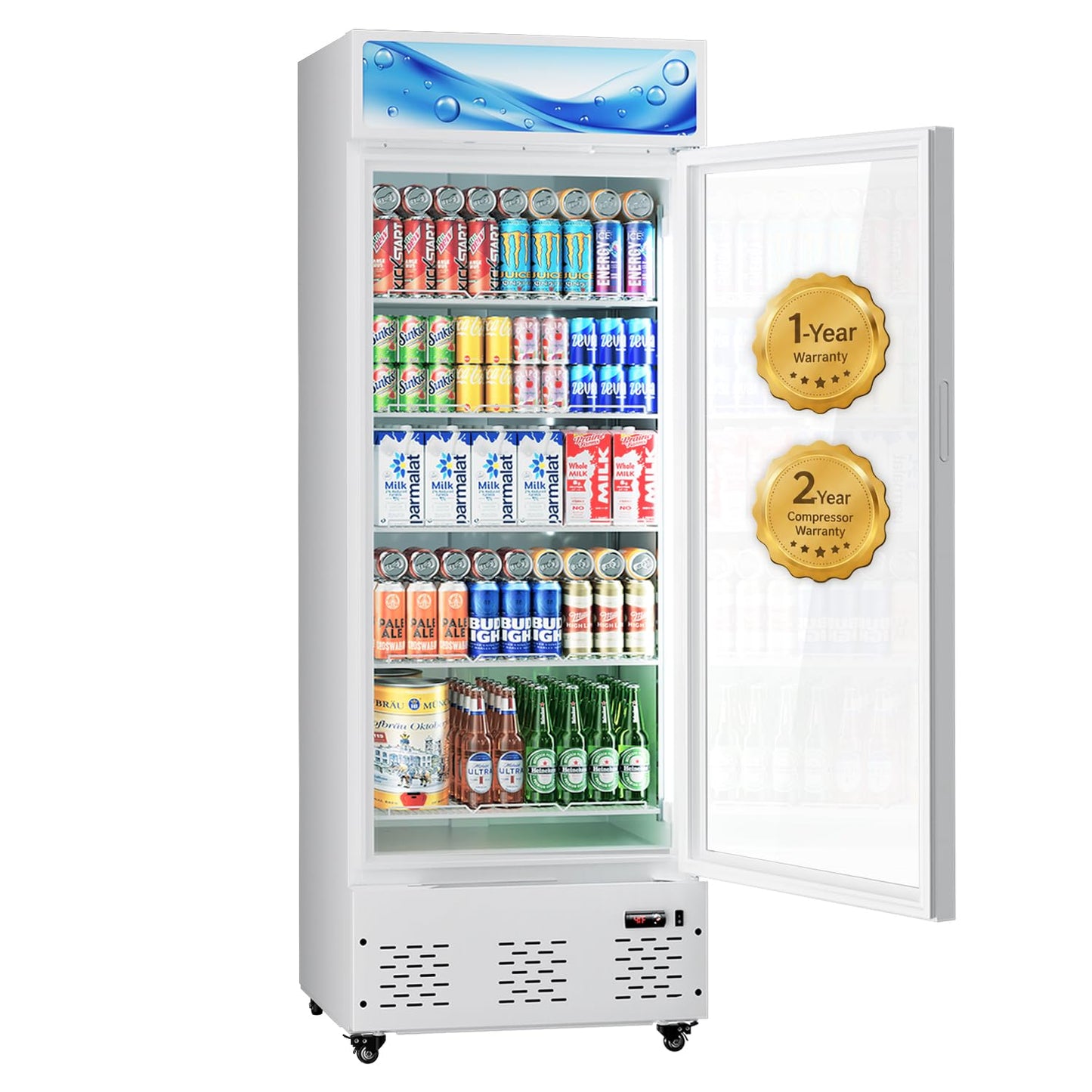 ECEVT 26.8'' W Commercial Beverage Fridge, 15 Cu.ft. Merchandiser Refrigerator Glass Door Upright Display Cooler with LED Light and Adjustable Shelves for Restaurant Grocery Stores Home, White