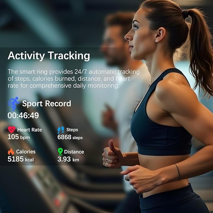 Smart Health Ring for Women Men, Fitness Tracker Ringwith Heart Rate, Blood Oxygen, Sleep Tracker, stepTracker, No Subscription Fee,lP68 Waterproof Smart Ringfor iPhone & Android (Black. 6#)