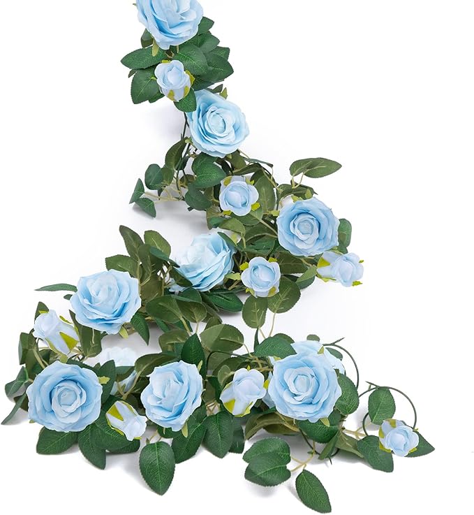U'Artlines 5 Pack Artificial Blue Rose Vines Floral Garlands Total 32.5 Ft Fake Vine Silk Flower Garland for Indoor Outdoor Home Wedding Arch Garden Wall Decoration