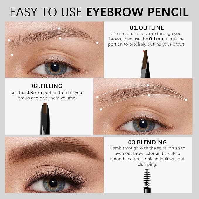 Browcharm Microblading Eyebrow Pencil for Women,0.1mm Ultra-Fine Mechanical Pencil,Makeup Brow Definer Waterproof,Draws Tiny Brow Hairs and Fills in Sparse Areas and Gaps (01 Black)