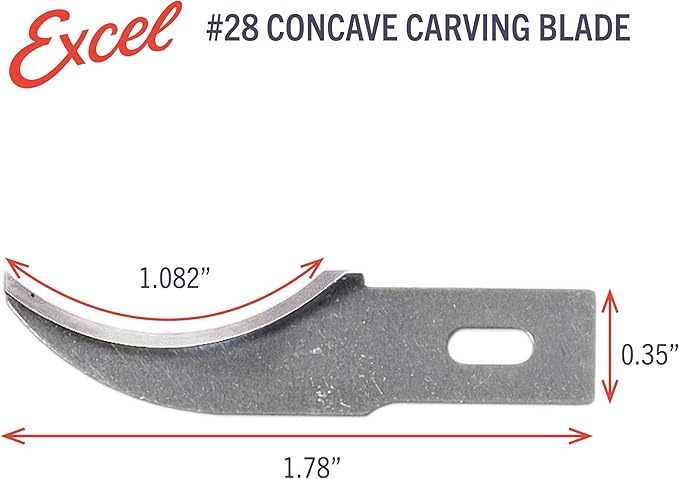 Excel Blades #28 Concave Carving Utility Blade Replacement - 50 Pack Carbon Steel Precision Hobby Blades Craft Knifes - Ideal for Model Making, Cosplay, Foam Carving, Trimming, and Woodworking