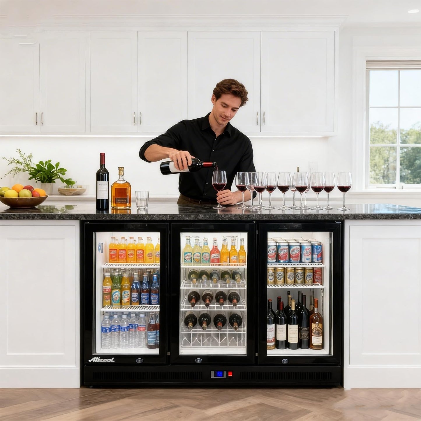 NAFCOOL Back Bar Cooler Under Counter Beverage Refrigerator, 13 Cu Ft Undercounter Fridge,3 Door 53.5 inch Commercial Beer Built-In Cooler with LED Light Adjustable Shelves Safety Locks,ETL Approval