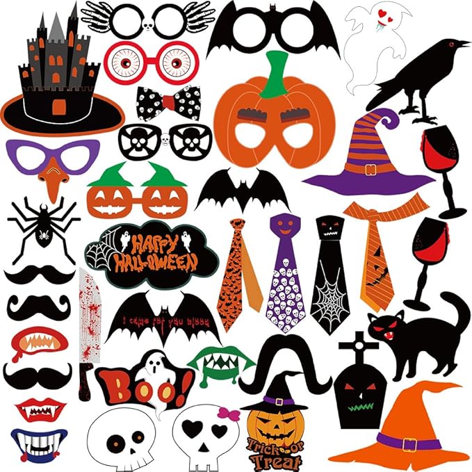 KUUQA Halloween Photo Booth Props Kit Halloween Party Decorations, Pack of 38