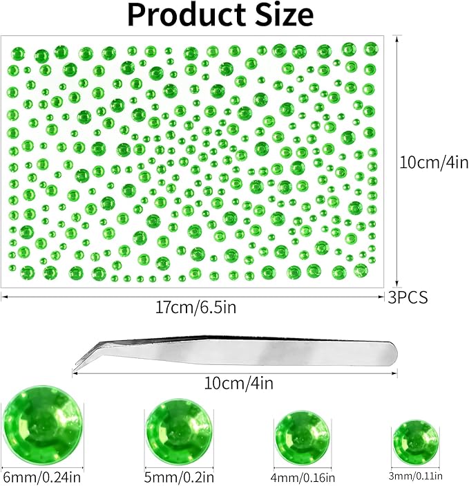 Self Adhesive Face Gems and Pearls for Makeup, Festival Jewels, Hair Gems, Rhinestone Stickers for Face, Eye, Makeup, Nail, Body, Crafts 3/4/5/6 mm 975Pcs (26.gem_applegreen)