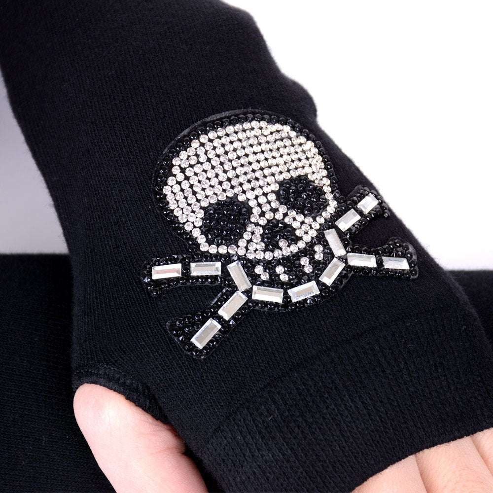 JISEN Women Punk Winter Arm Warmer Knitted Stretchy Soft Fingerless Gloves Black B