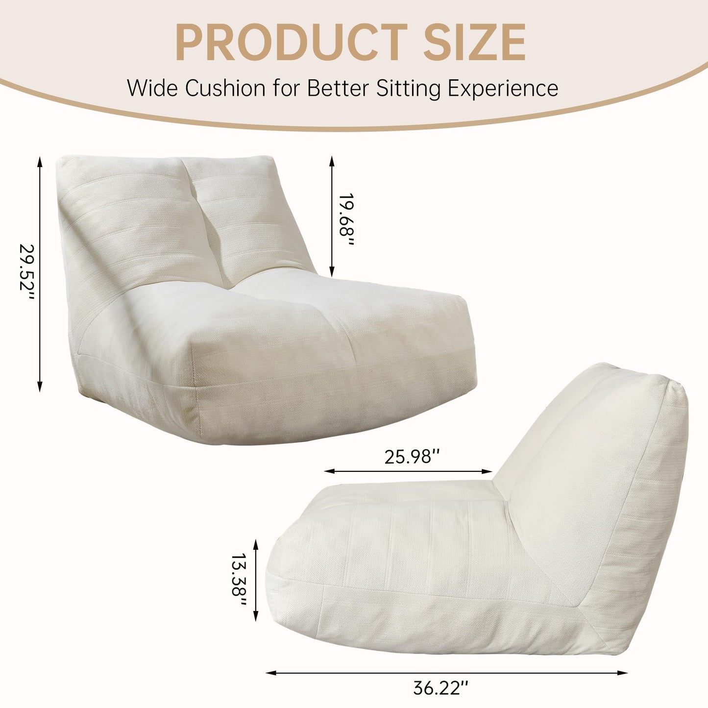 Stmoze Bean Bag Chairs for Adults, Memory Foam Bean Bag Chair, Spacious Single Sofa, Ergonomic Support Reading Floor Sofa Chair with Filler, Comfy Cozy Beanbag Couch for Bedroom Living Room (Beige)