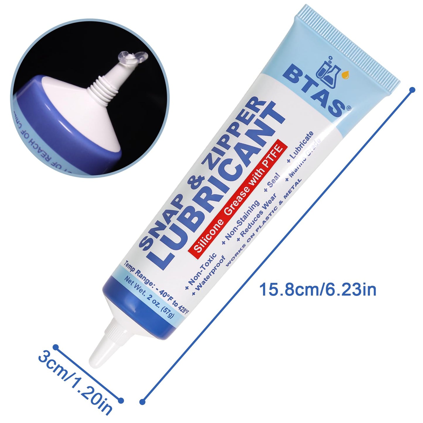 BTAS Zipper Lubricant for Plastic and Metal, Zipper Ease Lube Silicone Grease for Boat Canvas Cooler Bags Clothes Dresses with PTFE Marine Grade 2 Oz
