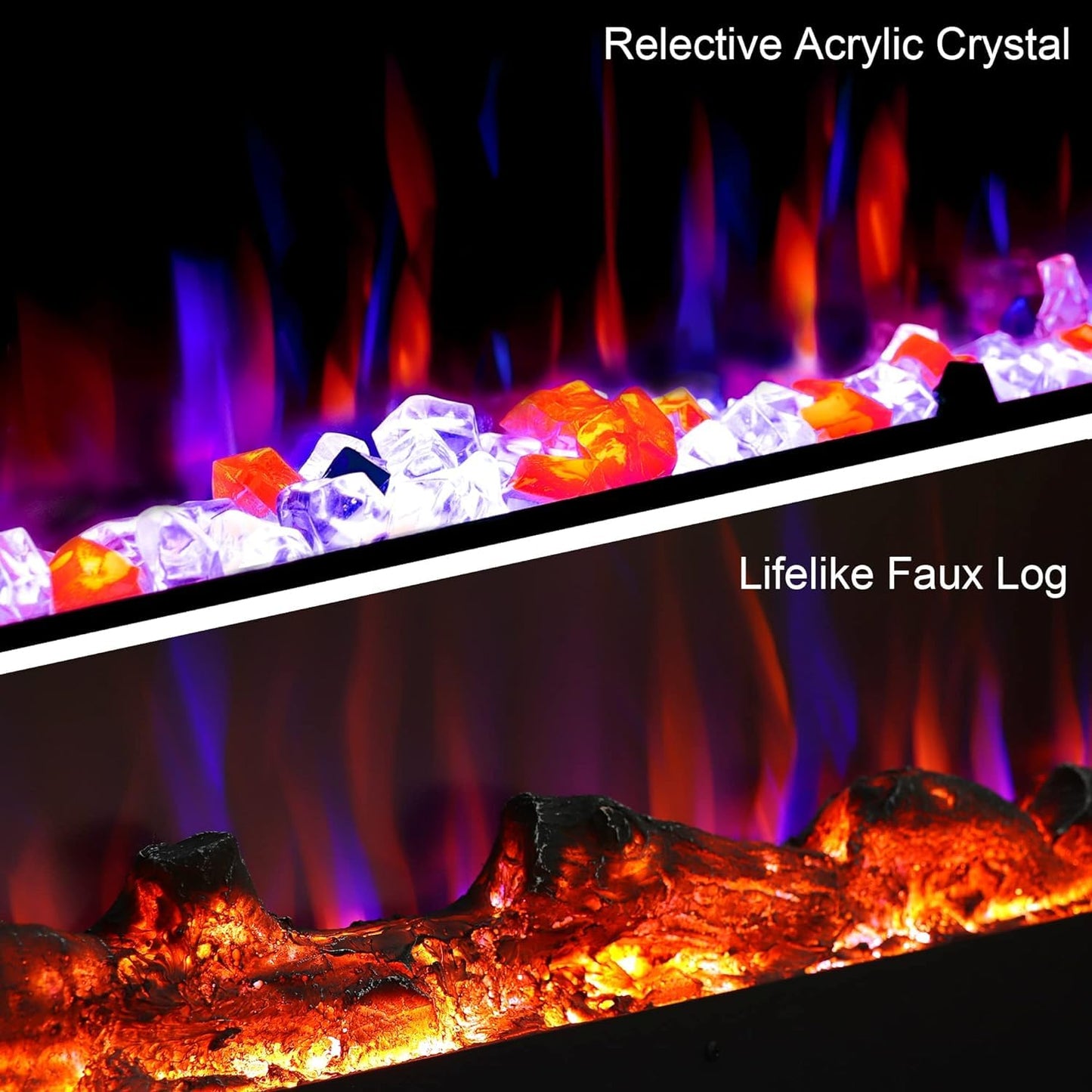 45'' Electric Fireplace Inserts, Recessed & Wall Mount Electric Heater and Linear Fireplace with Remote Control, Adjustable Flame Color, Temperature, Hard Wired & Plug in