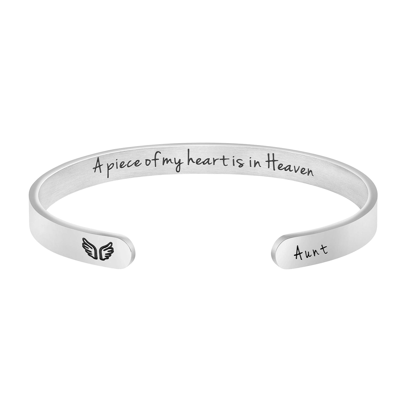 JoycuFF A Piece of My Heart is in Heaven Memorial Jewelry Loss of Aunt Sympathy Gifts for Women Remembrance Mantra Cuff Bracelet