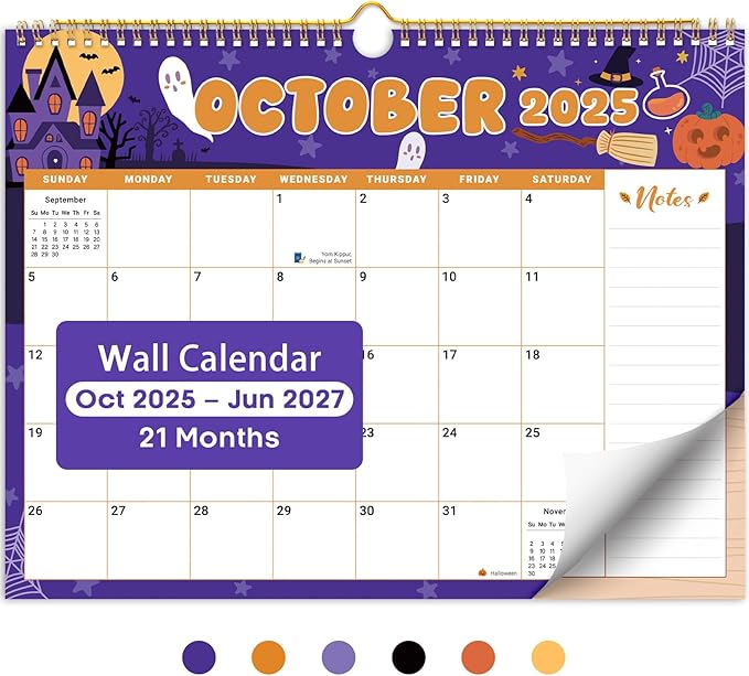 2026 Calendar, Monthly Wall Calendar from October 2025 to June 2027, 11.5" x 14.7", Spiral Binding Hanging Wall Calendar, ...