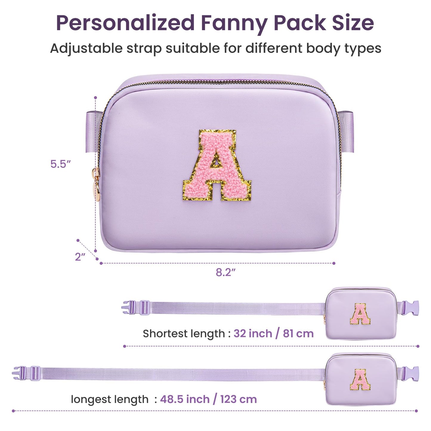 Birthday Gifts for Girls, 4 5 6 7 8 9 10 11 12 13 14 Year Old Girl Gifts for Teens Kids Daughter Sister Her, Cute Initial Fanny Pack Belt Bag Crossbody Bag Trendy Stuff for Girls Teen (Purple, A)
