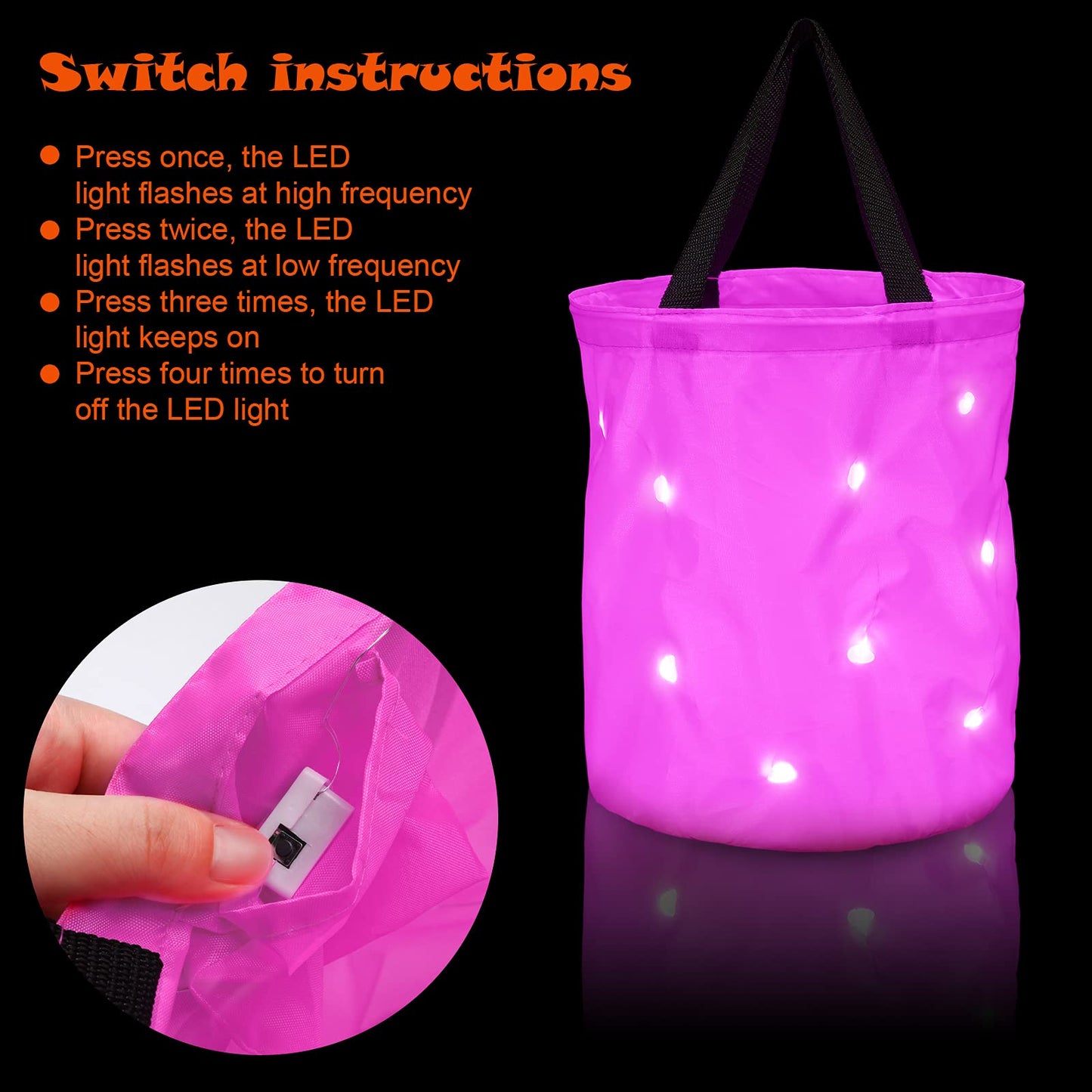 Shappy 2 Pcs LED Light Halloween Candy Bags Trick or Treat Light up Halloween Candy Bucket Multipurpose Reusable Goody Bucket for Holiday Party Supplies Favors(Pink)