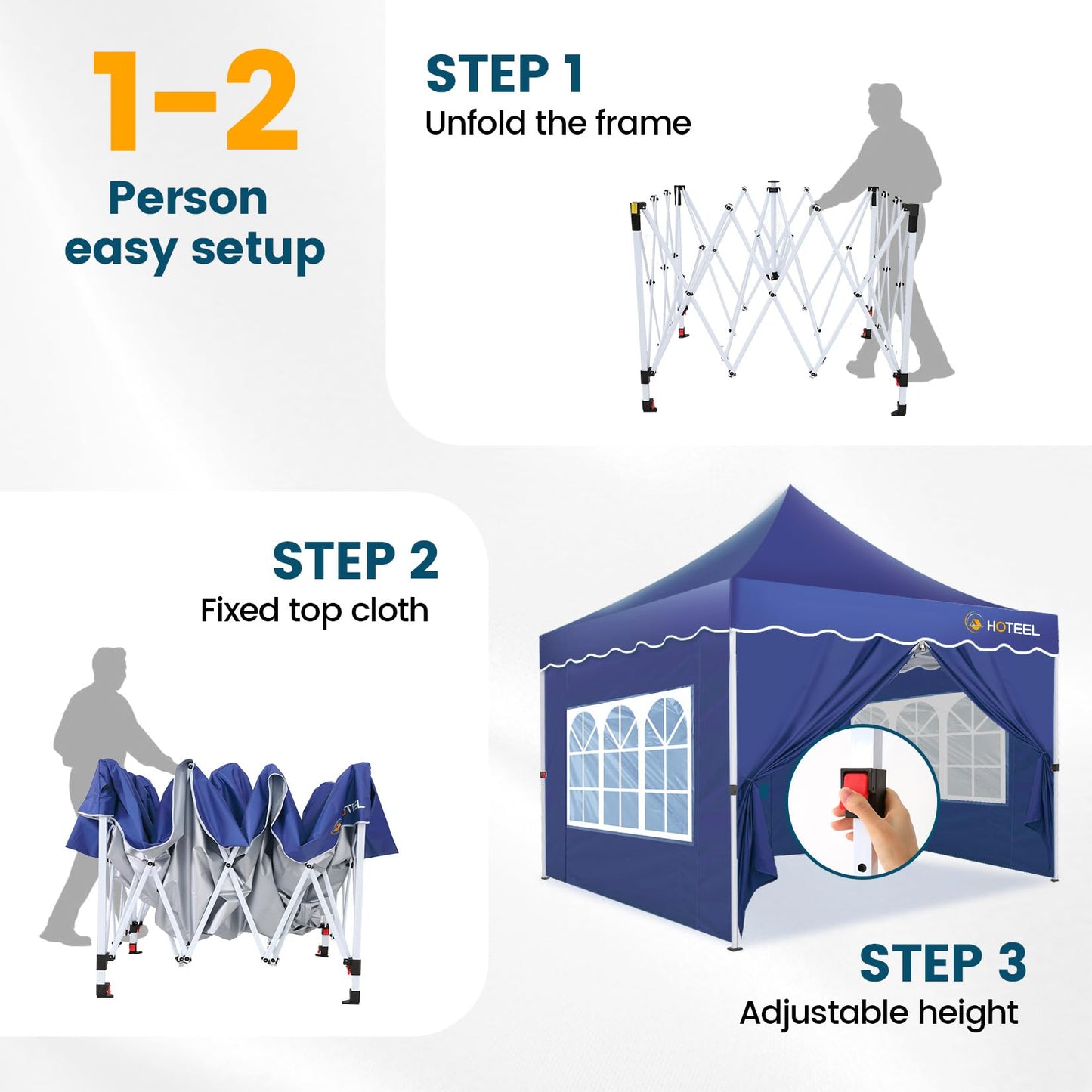 HOTEEL 10×10 Pop Up Canopy with 4 Sidewalls, UV 50+ and Waterproof Canopy Tent 10×10, Thickened Frame, Large Space Easy Pop Up Canopy, Outdoor Canopy for Weddings, Beaches, Parties, Patio (Dark Blue)