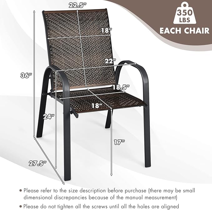 HAPPYGRILL 6 Pack Stackable Dining Chairs Outdoor PE Wicker Patio Arm Chairs with Rustproof Steel Frame, Bistro Deck Chairs for Backyard Garden and Poolside
