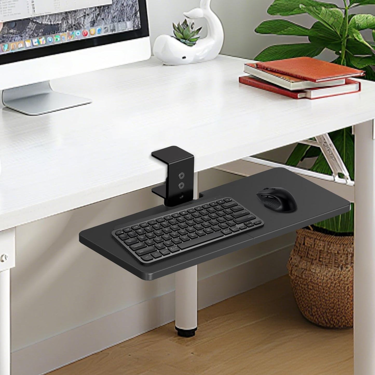 Large Under Desk Rotatable Computer Keyboard and Mouse Tray, Extra Sturdy Desk Swivel Clamp, Ergonomic Keyboard & Mouse Tray for Typing in Home, Office Work, 23 x 10 Inch - Black